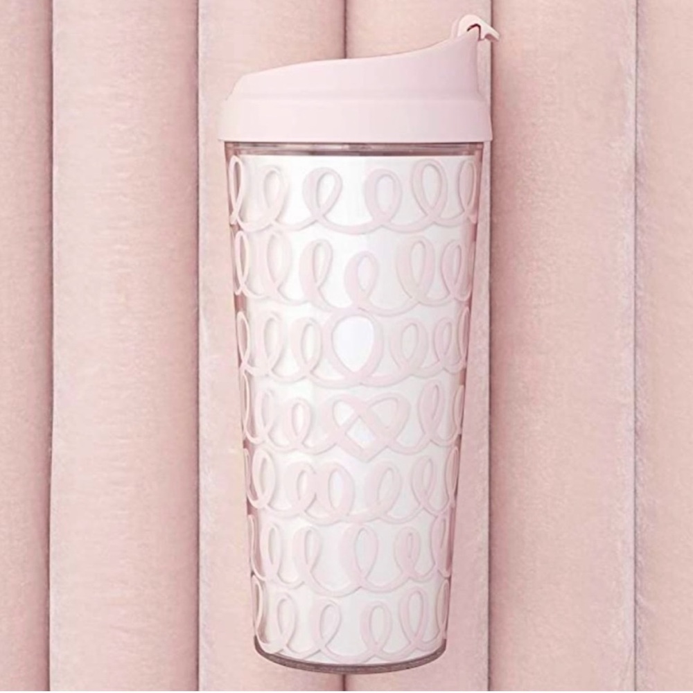 NWOT Kate Spade New York BRIDAL Heart Knot Pink Travel Mug Lidded Thermal 16 oz